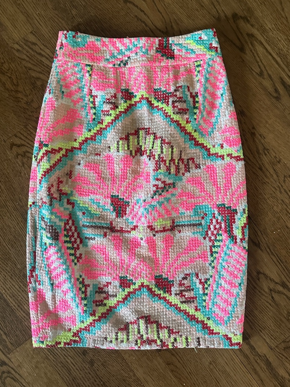 Anthropologie Pink & Aqua Geometric Pencil Skirt